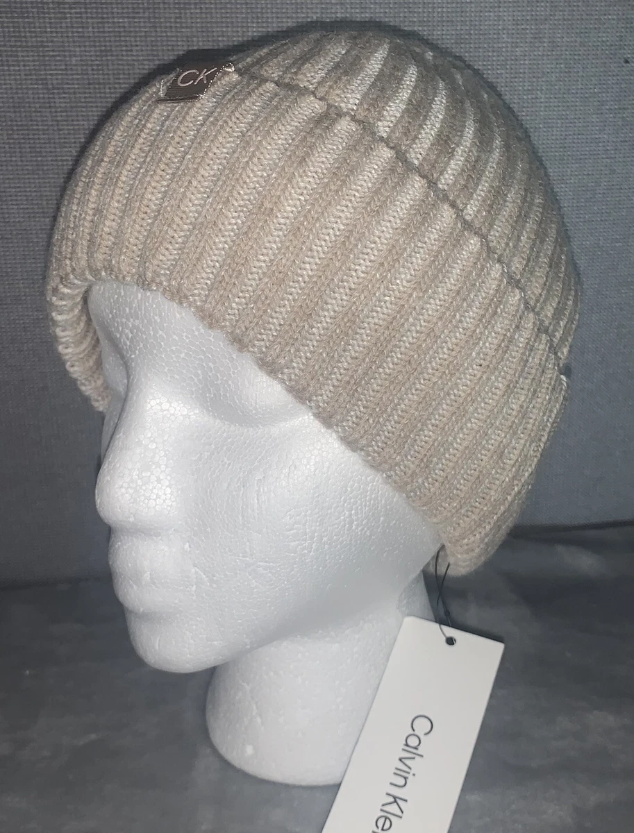 CALVIN KLEIN Ribbed Knit Beanie Hat A1KH6762 HTHRD Almond Linned