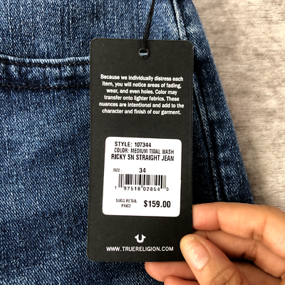 True Religion Ricky SN Relaxed Straight Men's 34 Denim Tidal Blue