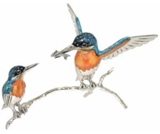 Saturno Sterling Silver and Enamel Kingfisher - Pair - Fully Hallmarked Sterling