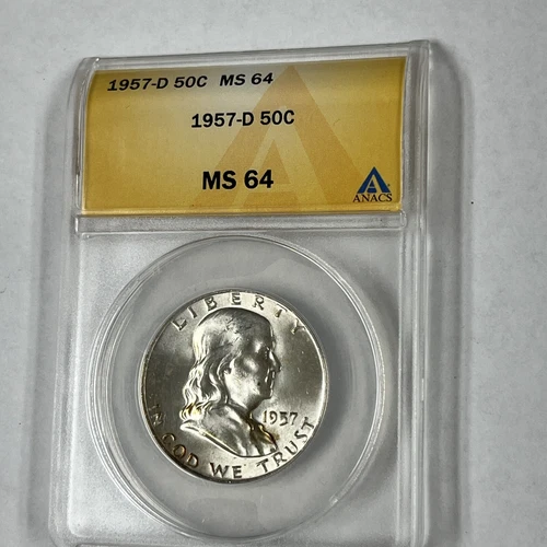 1957 d franklin half dollar ANACS MS 64