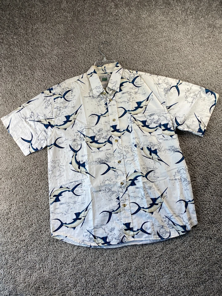 Michael Austin Button Up Shirt Adult Medium White Fishing All Over Print Mens - Image 2 of 4