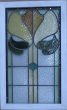 COLORFUL ABSTRACT MIDSIZE ENGLISH LEADED STAINED GLASS WINDOW 32 1/4" x 20 1/4"
