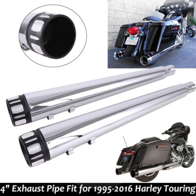 DNA Chrome 4'' Megaphone Tapered Slip-On Mufflers For Harley Touring FLH/T 95-16