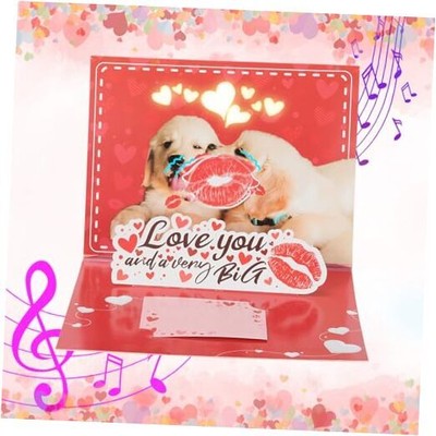 3D Musical Pop Up Anniversary Card with Shake Kiss Puppies, Heart Puppy Love