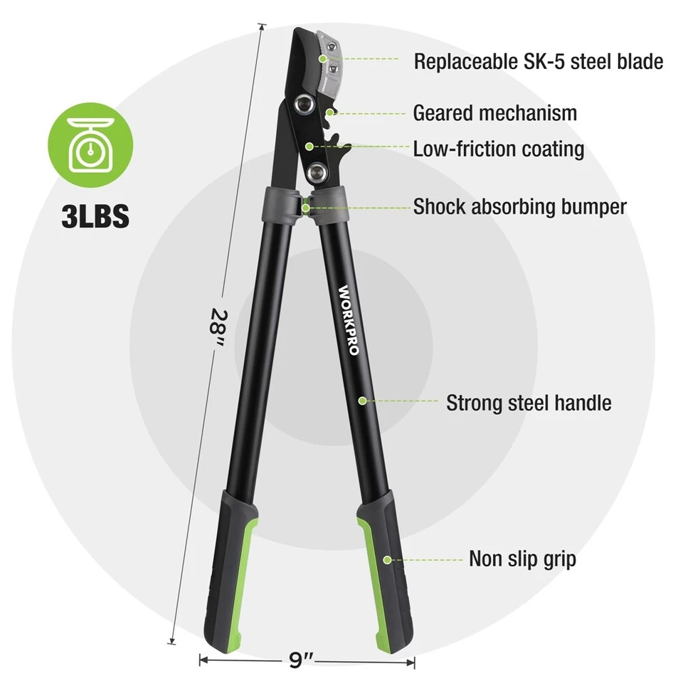 WORKPRO 28" Heavy Duty Anvil Lopper Tree Trimmer Steel Blade Tree Branch Cutters - Image 3 of 4