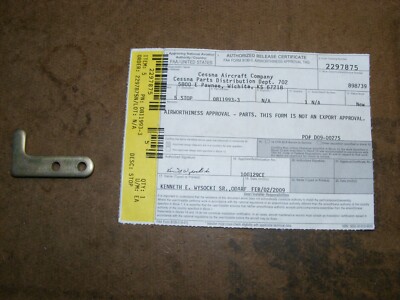 Cessna 0811993-3 Stop with Certificate Aircraft Airplane (a77)