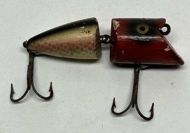 Vintage Wooden Heddon Zig-Wag Jr. Jointed Fishing Lure Tessellated Design