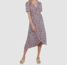 $99 American Rose Women's Pink Short Sleeve Polka Dot Midi Wrap Dress Size M