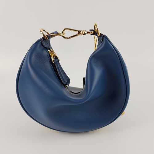 FENDI Fendigraphy Mini Blue Leather Top Handle Bag New & Authentic
