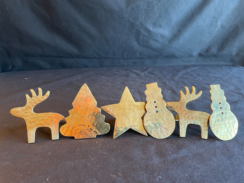 6 Brass Christmas Napkin Rings Holders Holiday Table Decorations