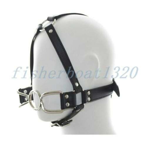 Bandage Headgear Quality PU Leather O Ring Open Mouth Spider Gag Head Harness - Foto 1 di 7