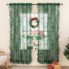 Lace Curtains 72 inch Length - 2 Panels Rose 52"W x 72"L Pack of 2 Green