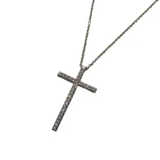 STAR JEWELRY SV925 Silver Cross Necklace Pendant with Rhinestones, Approx. 8.6g
