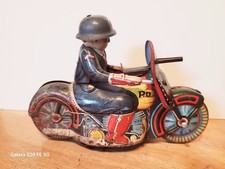 NICE VINTAGE 1950'S TIN FRICTION MOTORCYCLE with MILITARY POLICEMAN DRIVER