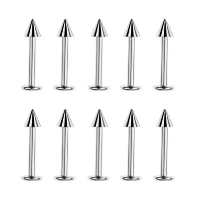 10 Stück Silber Edelstahl Labret Lippenring Spike Stud Piercing Chip Bars