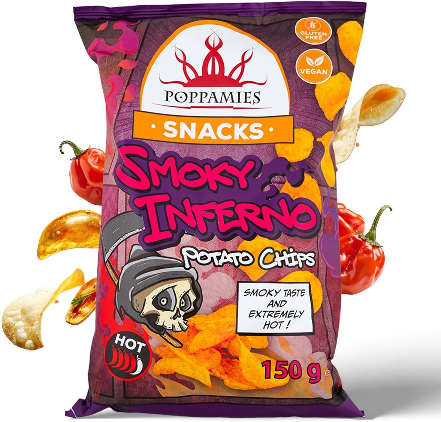 Poppamies Snacks Smoky Inferno Potato Chips potato with habanero chili flavour