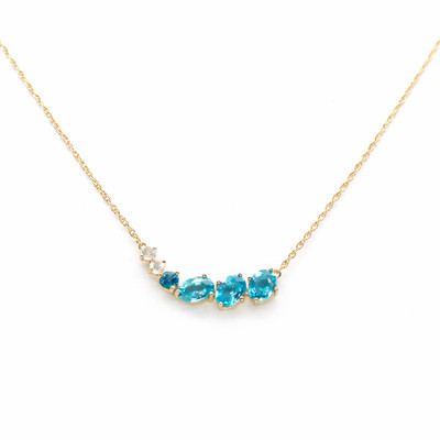 Thai Handmade 5 x 7 mm. Sea Foam Blue - White Zircon Topaz Necklace 20.0 in