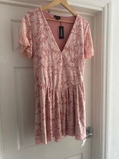 Ladies Size 16 Pink Floral Burnout Mini Skater Dress Boohoo Short Sleeves BNWT