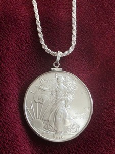 American Eagle .999 Coin & .925 20" 3mm Rope Chain & 925 STERLING SILVER BEZEL