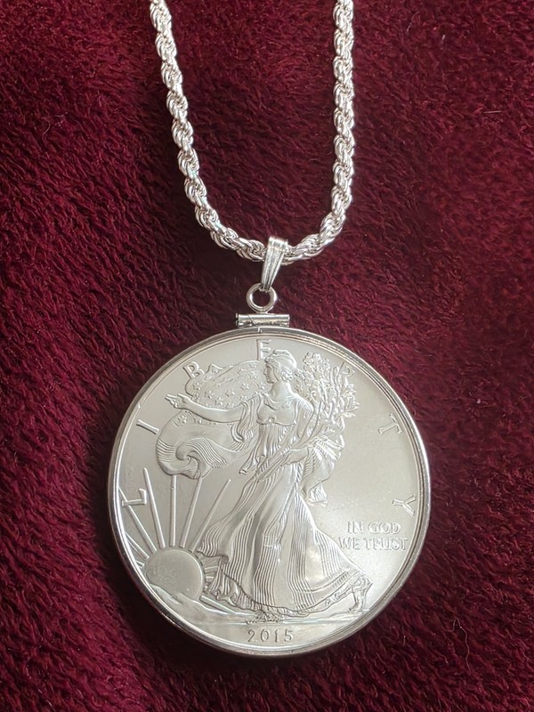 American Eagle .999 Coin & .925 20" 3mm Rope Chain & 925 STERLING SILVER BEZEL