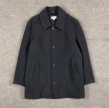 Dark Grey Wool Single Breasted Short Overcoat Men’s XL Preppy Quilt Lined Jacket