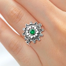 Vintage Floral Center Round Gemstone Ring 925 Sterling Silver Handmade AGR1031