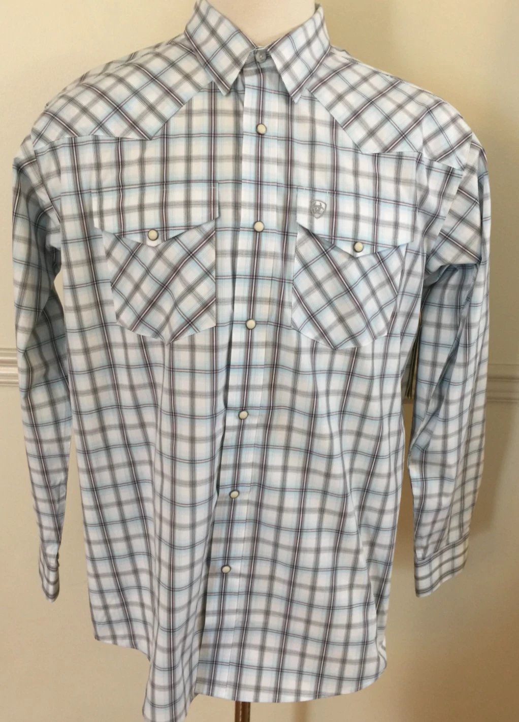 NWT Men ARIAT PRO Long Sleeve L/S Shirt Worth White Plaid Snap Front Classic