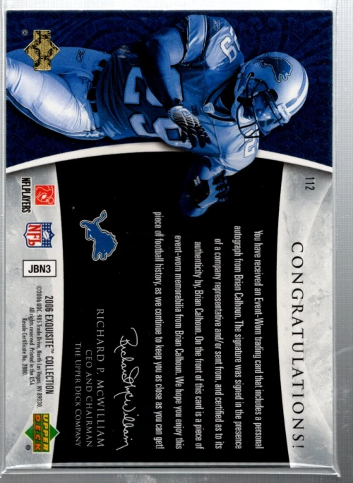 B7381- 2006 Exquisite Collection #112 Brian Calhoun RC Auto Patch /225 (ROOKIE) - Image 2 of 2