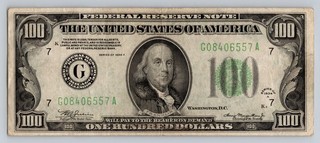$100 1934 A Banknote One Hundred Dollar Bill Green Seal Chicago Illinois