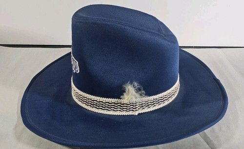 🚨🔥Vintage 70s 80s Blue Western Suede Dallas Cowboys Hat Rare Nice NFL - Picture 2 of 7
