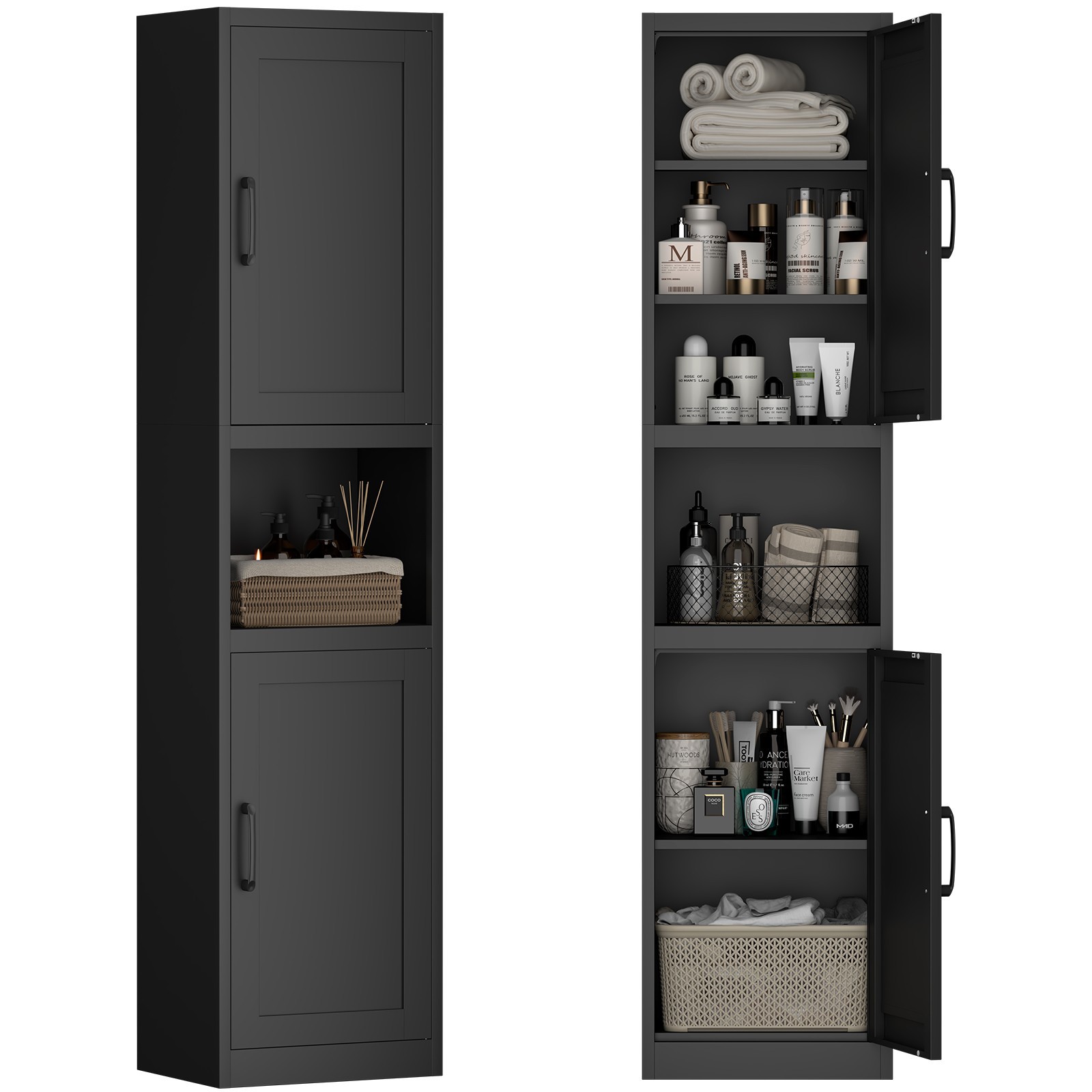Tall Storage Cabinet, Metal Narrow Storage Cabinet Doors and Shelves