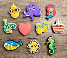 10pc Summer Vacation Beach Ocean Sea Life Shoe Charms for Crocs or Clogs