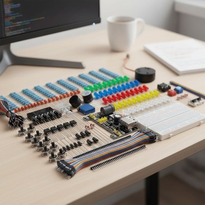 Beginner-Friendly Electronics Kit: Breadboard, Power Supply, Jumper Wires, LED