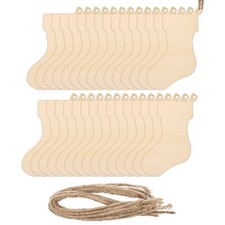 Christmas Wooden Stocking Cutouts, Wood Sign with String for Christmas, 30pcs