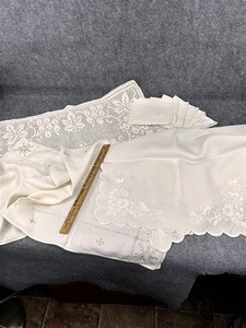 antique linen lot white cotton runners napkins crochet embroidered 1900