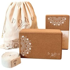 Cork Yoga Block Set 2 Pack with Strap Canvas Bag Luxury Portuguese Y