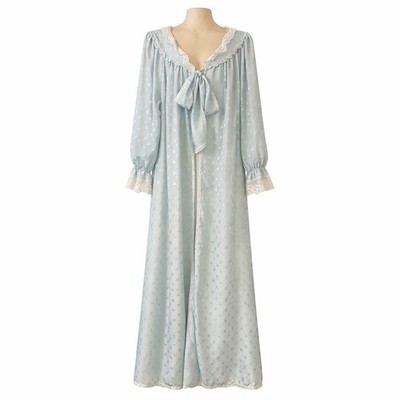 Vtg Carole Hochman Peignoir Robe Lace Bridal Boudoir ILGWU 70s Sz L READ