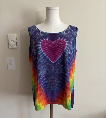 Vintage Y2K Boho Hippie Tie Dye Heart Tank Top Heart Colorful Psychedelic Trippy