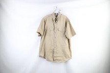 Vintage Y2K 2001 Carhartt Mens Large Spell Out Mechanic Work Button Shirt Beige