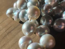 14k White Gold Clasp Baroque Akoya Pearl Knotted Necklace Silver Blue Pearls