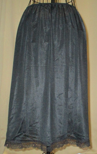 Deena Black Half Slip Vintage Nylon Lingerie M Lace Trim Elastic Waist