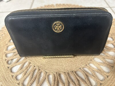 Tory Burch Continental Black Zip Around Wallet