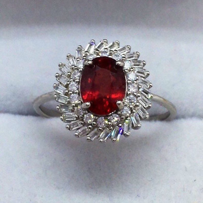 3.80 Ct Oval Cut Real Ruby Diamond Engagement Wedding Ring 14K White Gold