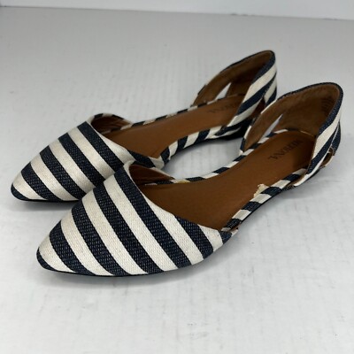 Merona Womens D Orsay Black White Stripe Pointed Toe Slip On Size 7 Flat Shoes