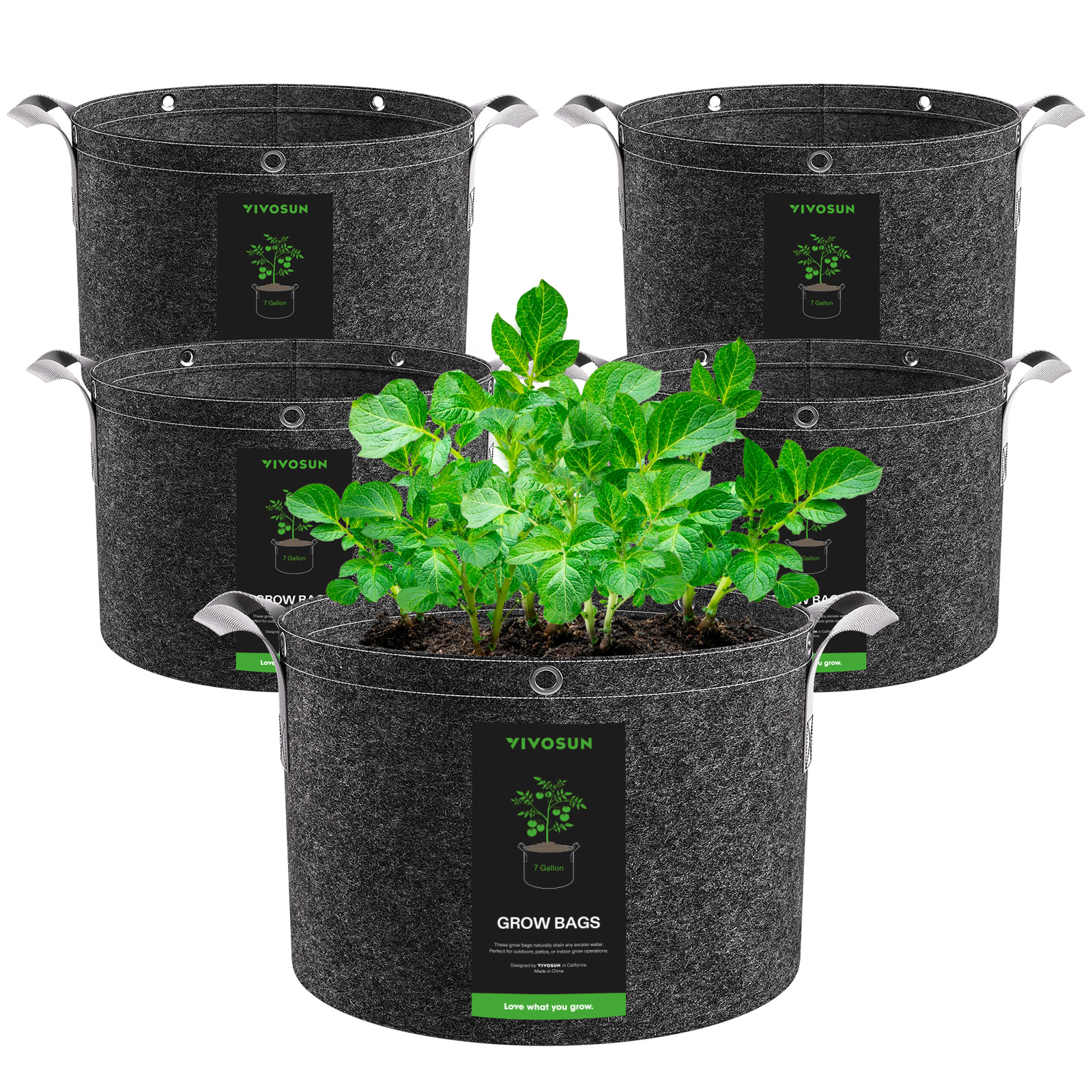 VIVOSUN 5 Pack Thickened Fabric Grow Bags Planter Pots 3/5/7/10/15/25 Gallon