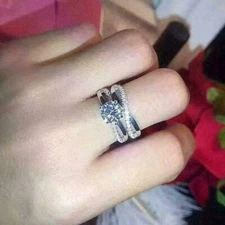 2.50 Simulated Diamond 14K White Gold Plated Silver Engagement Wedding Ring Set