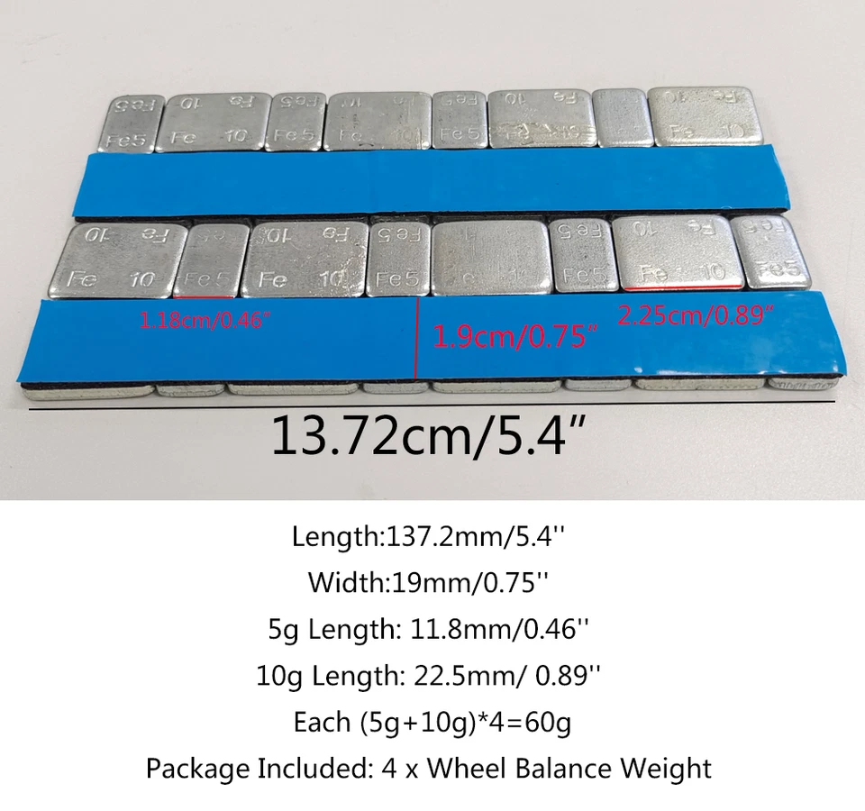 4X60g Adhesivo Stick On Wheel Neumático Equilibrio Pesas Coches Motocicleta Barco EE. UU. Foto 2 de 4