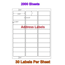 1 x 2 5/8 60000 Address Laser Ink Jet Shipping Labels 2.625 x 1 30UP 2000 Sheets