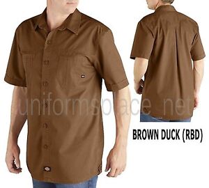 Dickies Shirt Short Sleeve Utility Work Shirt Ws407 Dark Navy Brown Duck Ebay