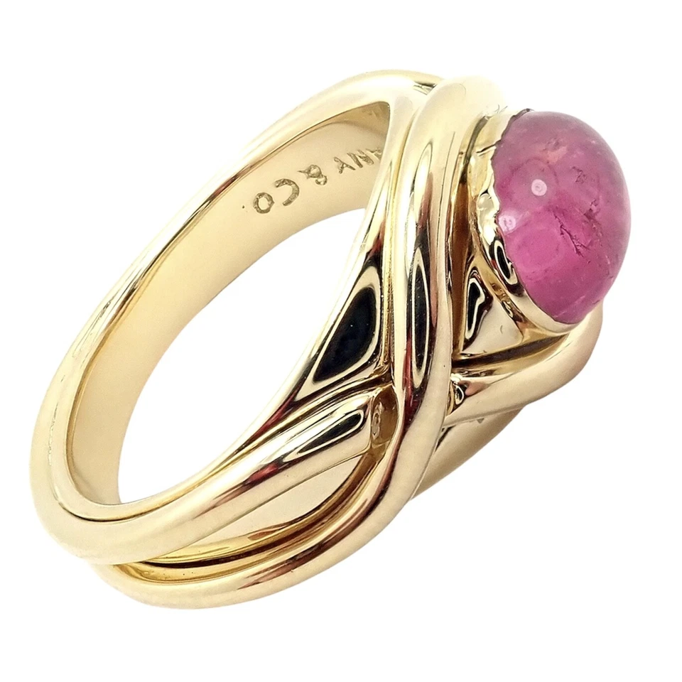 ¡Raro! Auténtico Anillo Tiffany & Co Oro Amarillo 18k Turmalina Rosa Cabujón Banda Foto 3 de 4